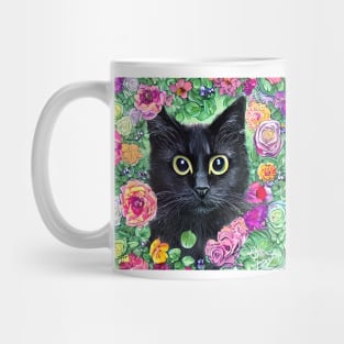 Black Cat In Flowers Mug